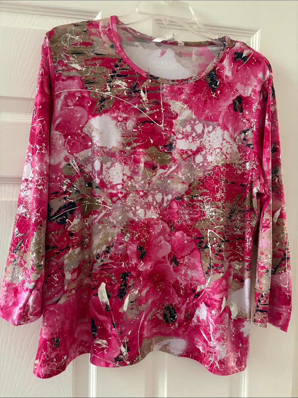 Women's Fuchsia Abstract Splash Long Sleeve Tee
